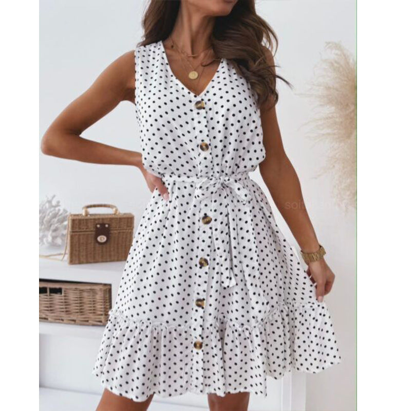 Damen Wickelkleid Punkte Taillengürtel