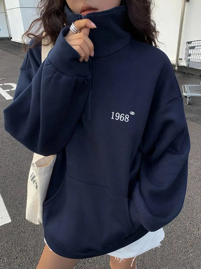 Damen Sportpullover Kapuzenpullover Halbzipp mit Taschen