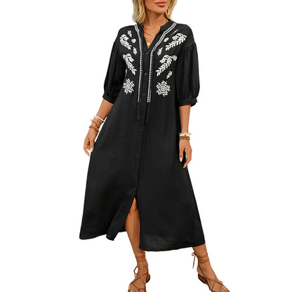 Damen Kleid Besticktes Design Knielang Eveloria