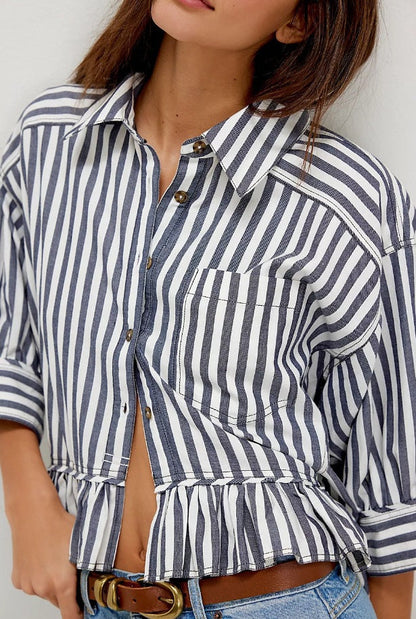 Damen Bluse Gestreift Volantabschluss Lässig