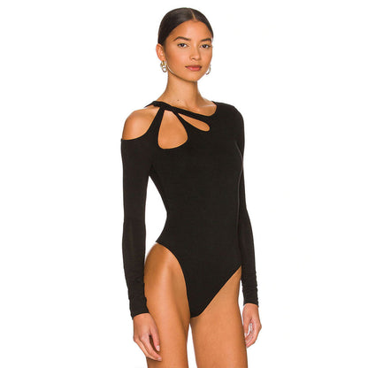 Damen Bodysuit Asymmetrischer Ausschnitt Lange Ärmel Eveloria