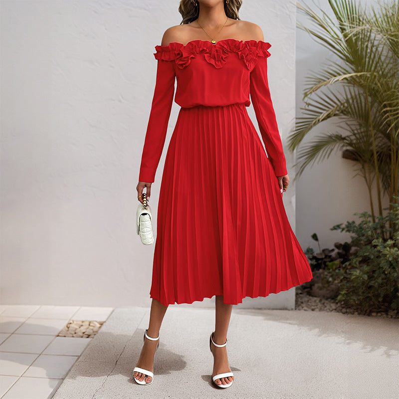 Damen Maxikleid Rüschendesign Plissee Eveloria - Eveloria