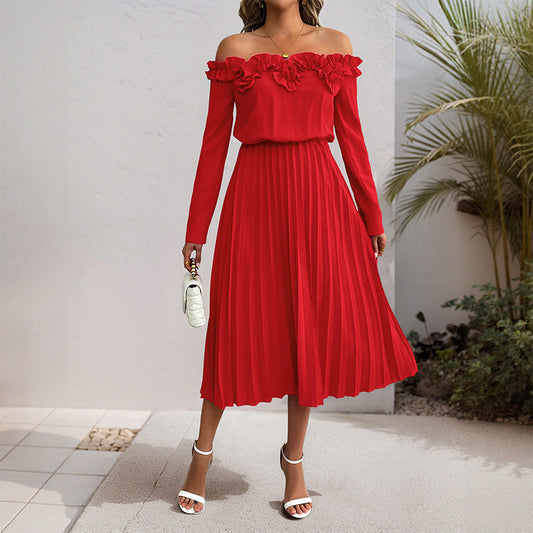 Damen Maxikleid Rüschendesign Plissee Eveloria - Eveloria
