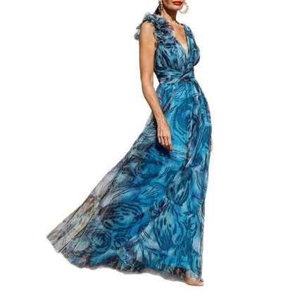 Damen Maxikleid Chiffon Rüschendetails