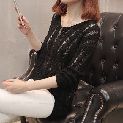 Damen Strickpullover V-Ausschnitt Feine Lochstruktur Grau Eveloria