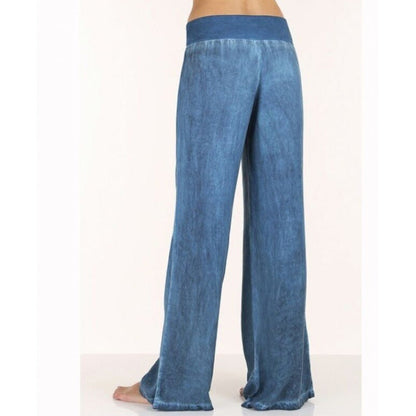 Damenweite Fließende Hose Elastischer Bund Denim-Look Blau