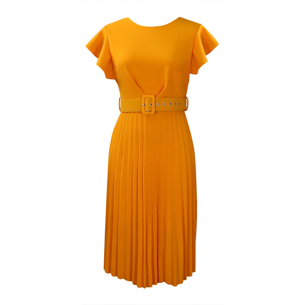Damen Plissee-Kleid mit Faltenrock und Gürtel Eveloria