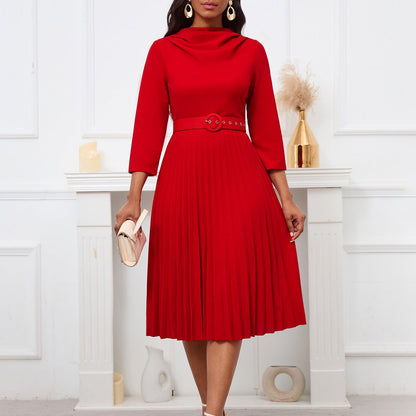 Damen Midikleid Plissee Tailliert Eveloria