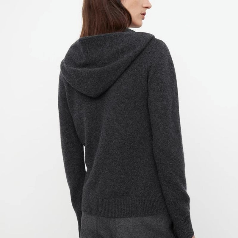 Damen Strickpullover mit Kapuze und Reißverschluss Grau Eveloria