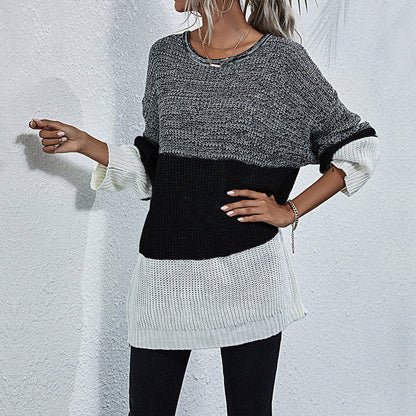 Damen Strickpullover Oversized Farbwechsel Grau