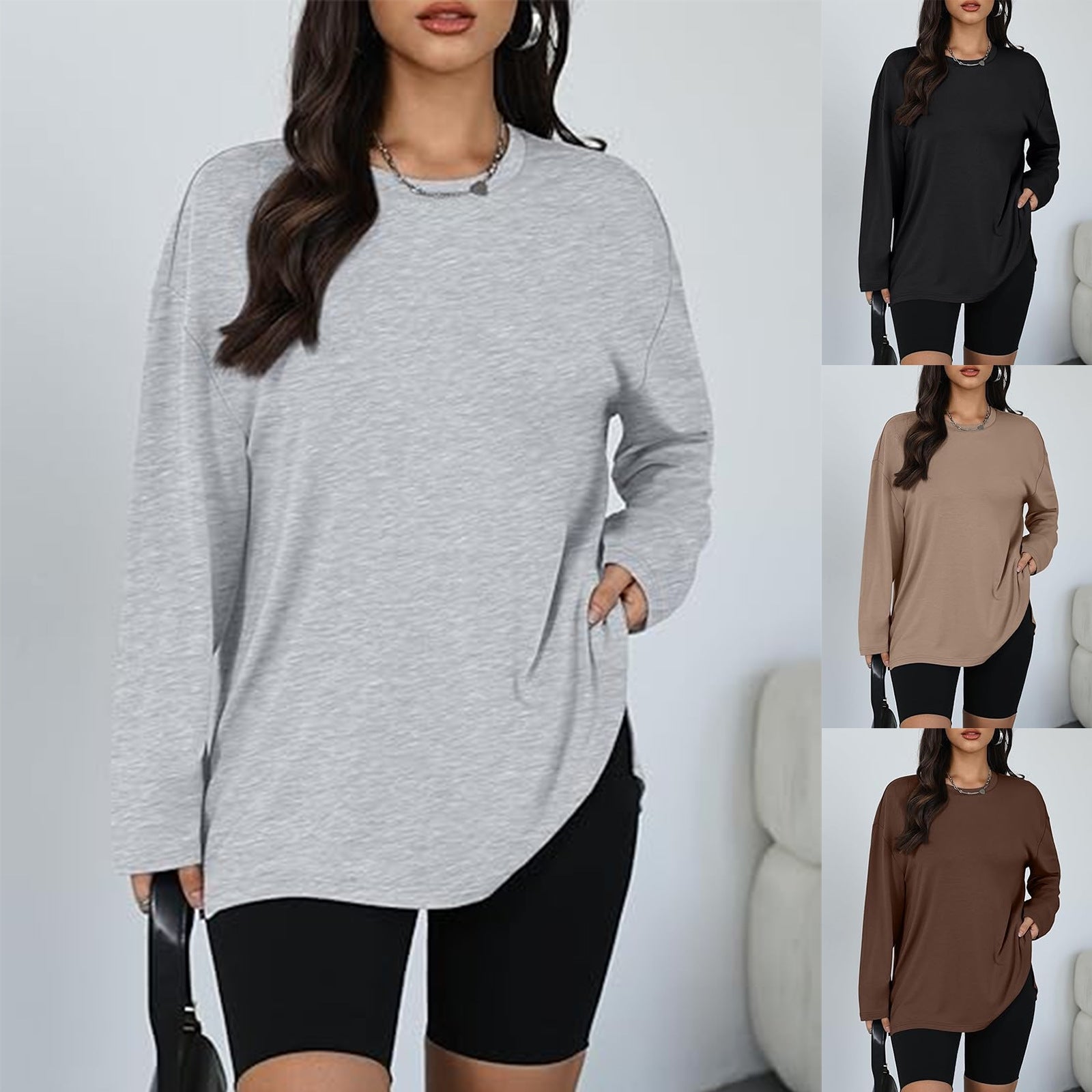 Damen Longsleeve T-Shirt mit Seitenschlitzen Schwarz Eveloria - Eveloria