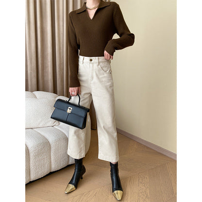 Damen Feinstrickpullover V-Ausschnitt Strukturiert Eveloria