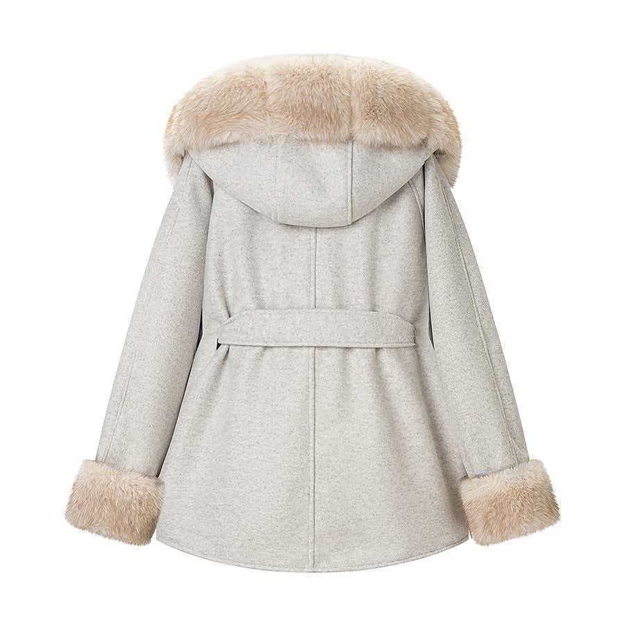 Damen Wolljacke mit Kapuze und Teddyfutter Eveloria