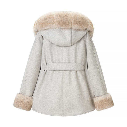 Damen Wolljacke mit Kapuze und Teddyfutter Eveloria