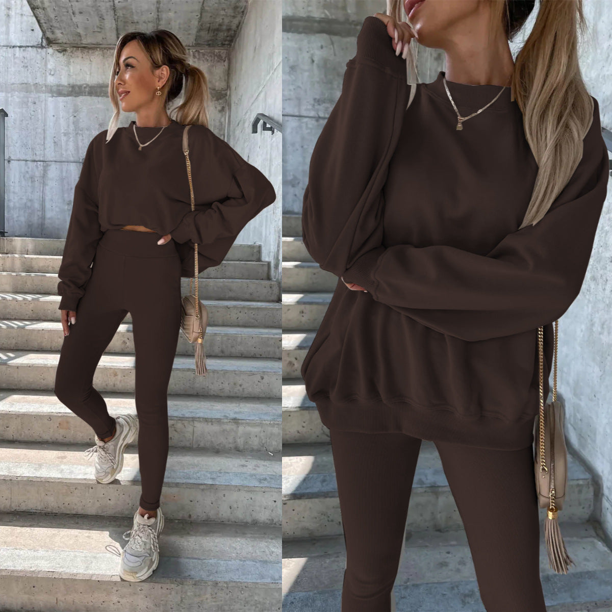 Damen Oversized Sweatshirt Set mit Leggings Grau Eveloria
