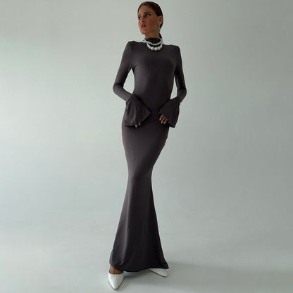 Damen Abendkleid Langärmlig Figurbetont Schwarz Eveloria - Eveloria
