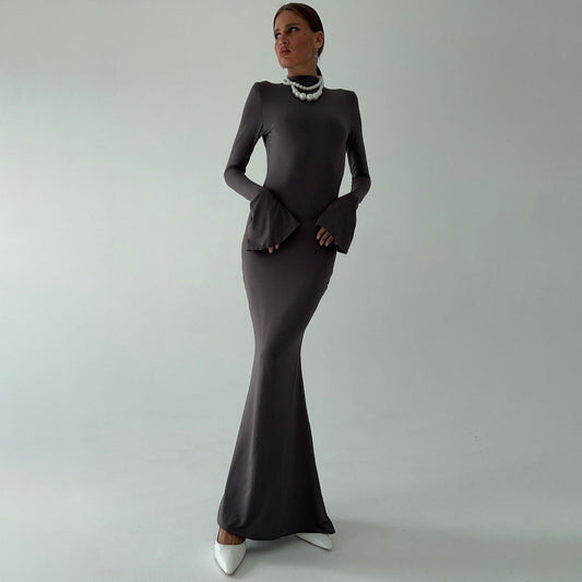 Damen Abendkleid Langärmlig Figurbetont Schwarz Eveloria - Eveloria