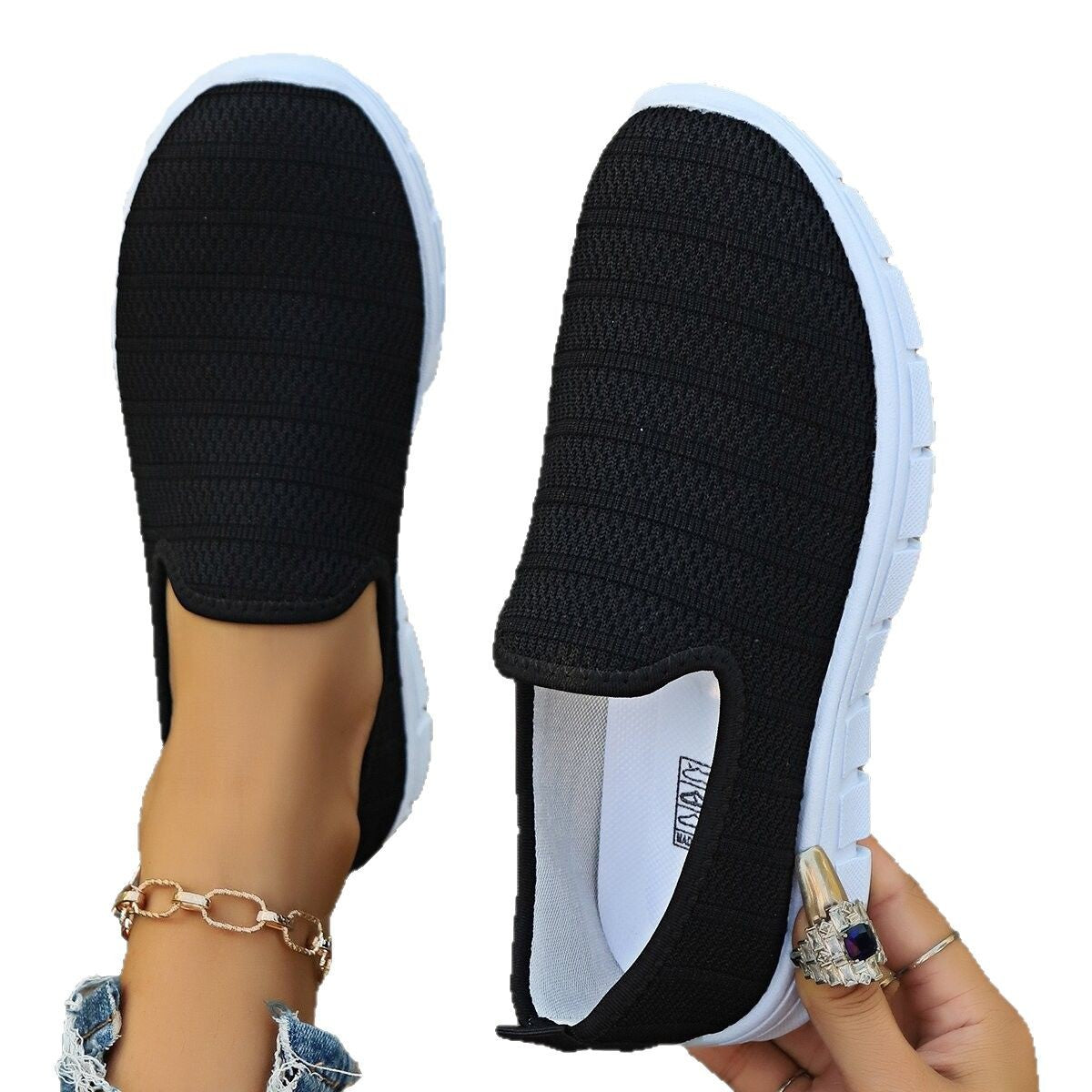 Damen Slip-On Sneaker Atmungsaktives Obermaterial Flexibler Sohle