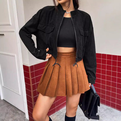Damen Cordjacke Kurz Praktische Taschen Lässiger Schnitt Braun