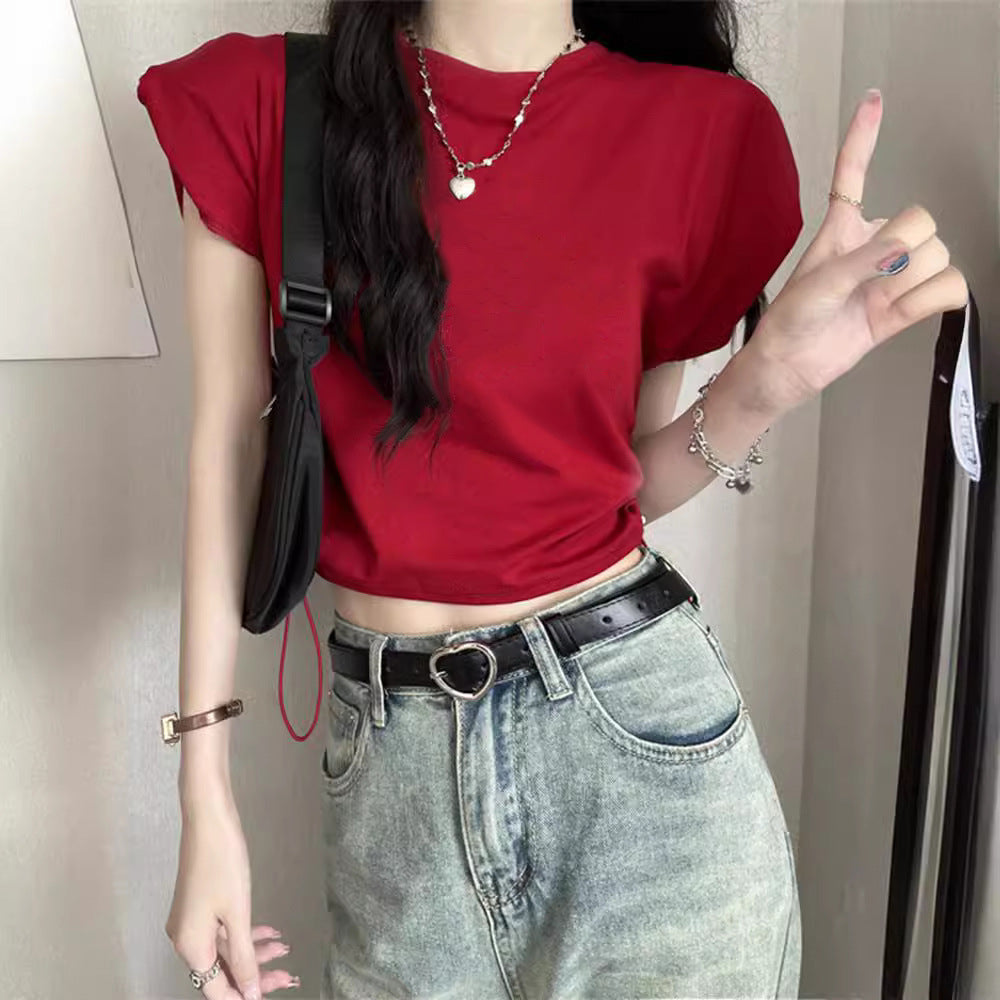 Damen T-Shirt Kurzarm mit Kordelzug und Puffärmeln