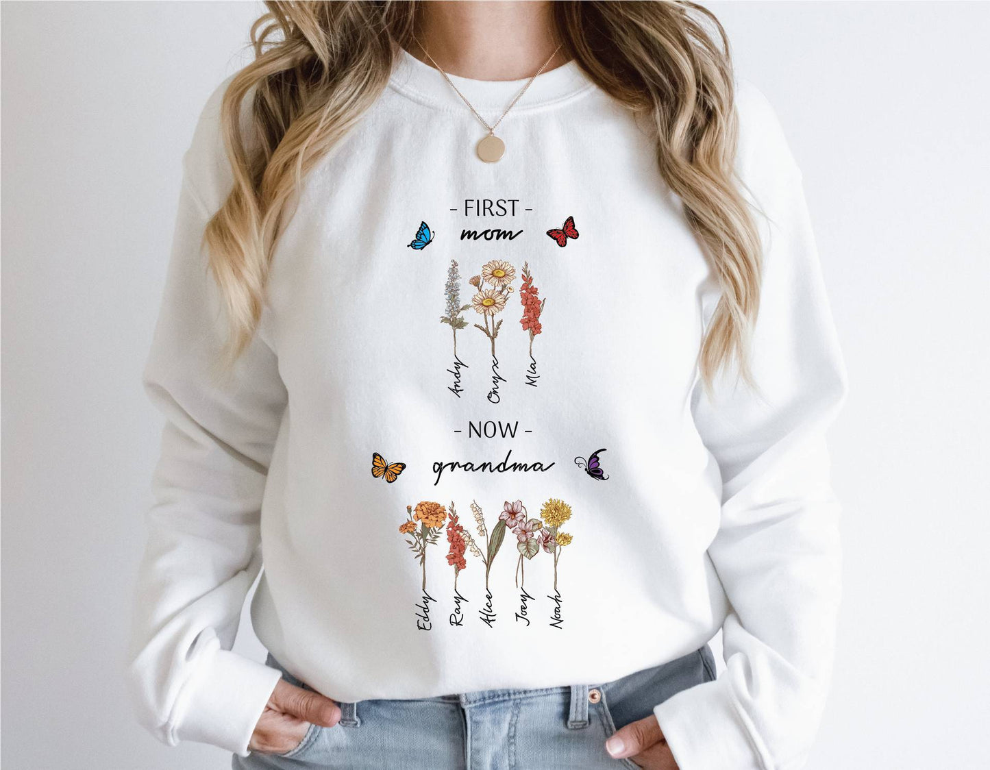 Damen Sweatshirt Floralmuster Mit Schriftzug Beige