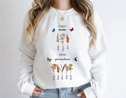 Damen Sweatshirt Floralmuster Mit Schriftzug Beige