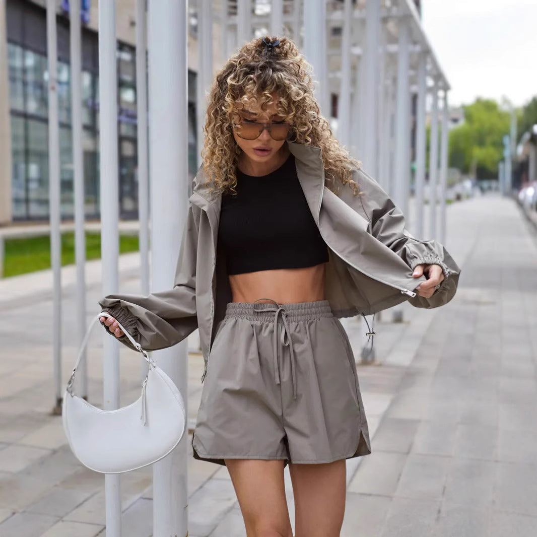 Damen Sportset Blousonjacke Lässige Shorts