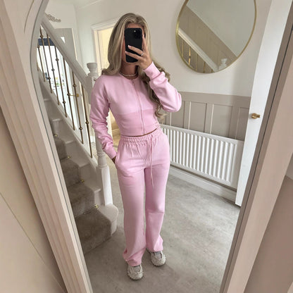Damen Cropped Hoodie Jogginghose Set Elastischer Bund Eveloria