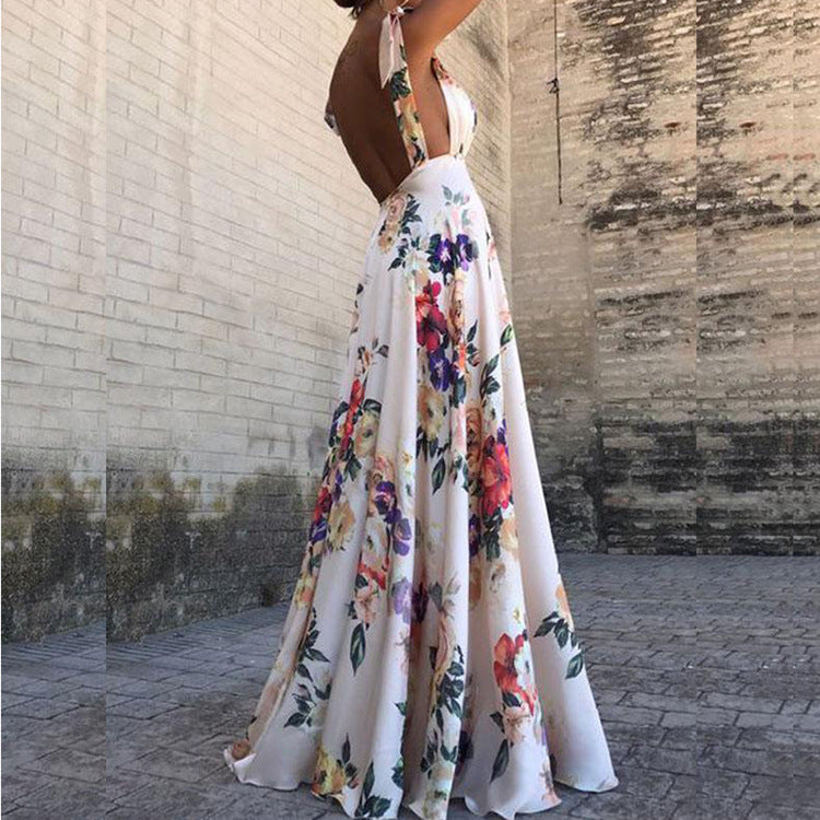 Damen Maxikleid Blumendruck Fließender Schnitt Eveloria
