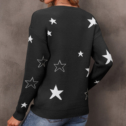 Damen Strickpullover Sternenmuster Lässig Eveloria