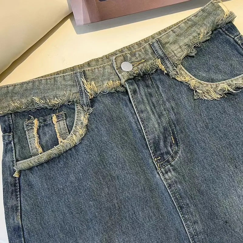 Damen Denim-Midi-Rock mit Frontschlitz Blau