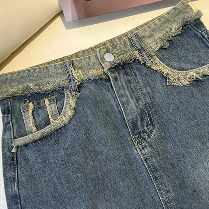 Damen Denim-Midi-Rock mit Frontschlitz Blau