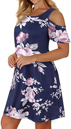 Damen Sommerkleid Floralmuster Schulterfrei Eveloria