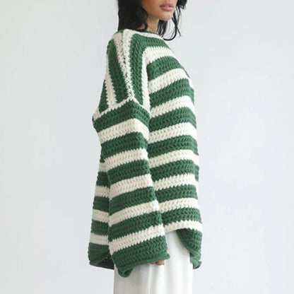 Damen Grobstrickpullover Streifenmuster Eveloria