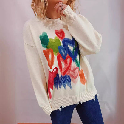 Damen Pullover Bunt Herzdesign Merino