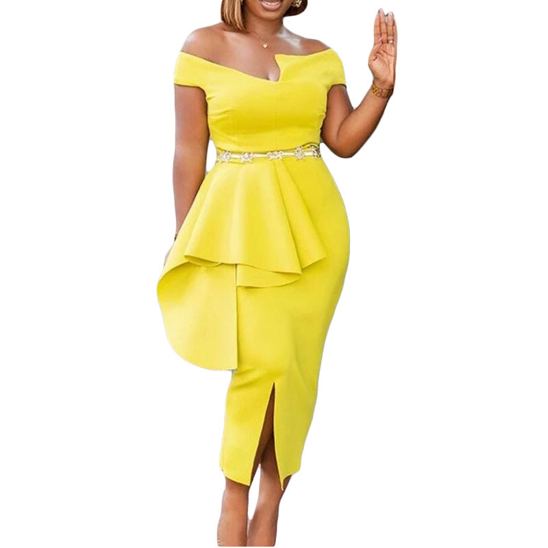 Damen Abendkleid Asymmetrischer Saum Elegante Drapierung Eveloria