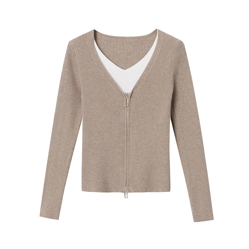 Damen Strickjacke Kontrastreißverschluss Eveloria