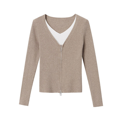 Damen Strickjacke Kontrastreißverschluss Eveloria