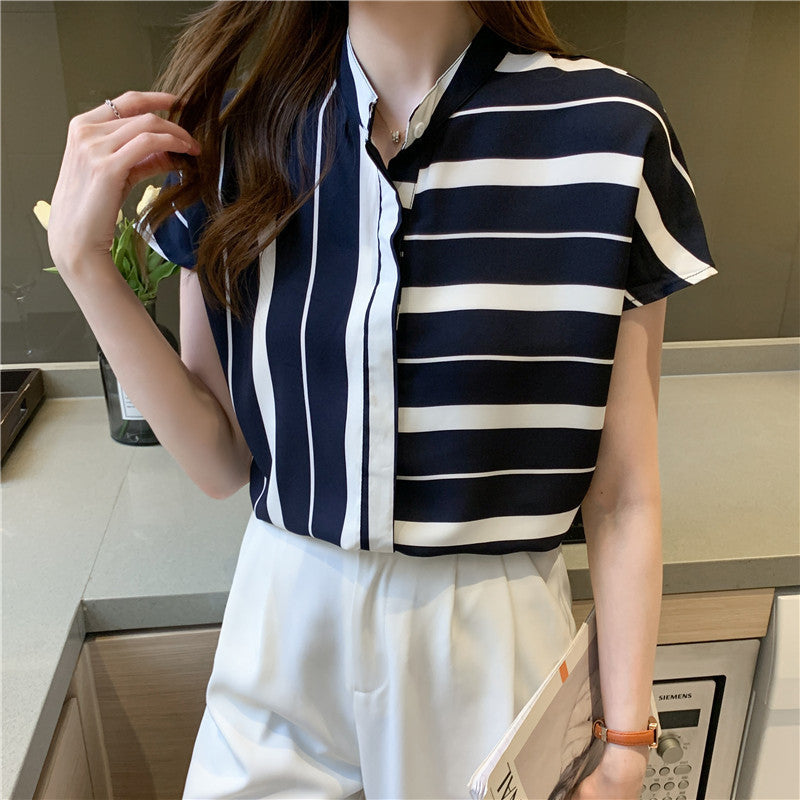 Damen Bluse Streifenmuster Lässig Weiß