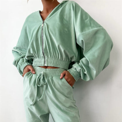Damen Velours-Jogginganzug Kapuze Kordelzug Schwarz Eveloria - Eveloria