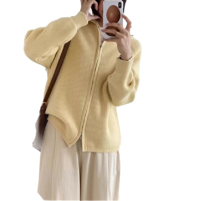 Damen Strickjacke Oversized mit Reißverschluss