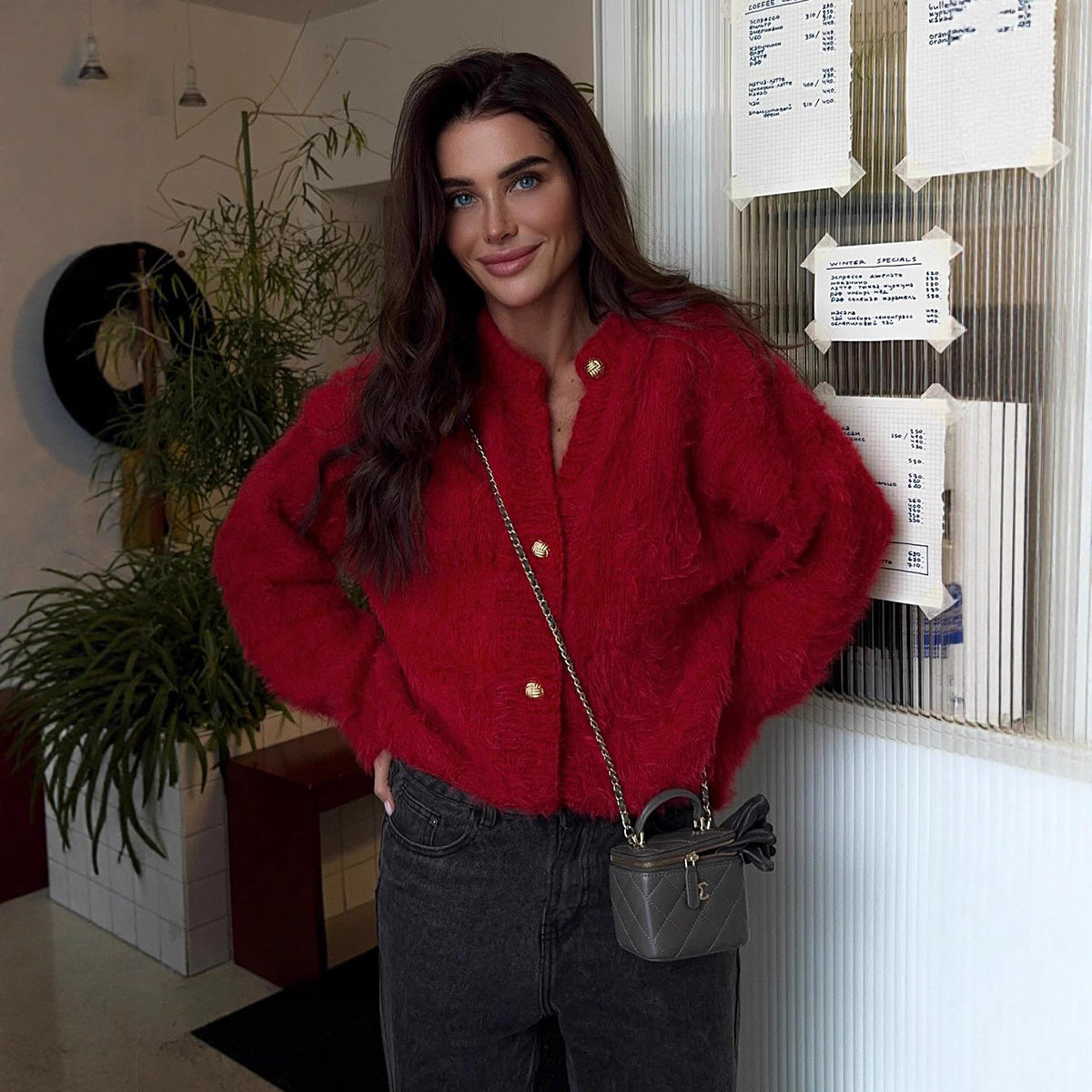 Damen Flauschiger Pullover 100% Nylon Lässiger Schnitt
