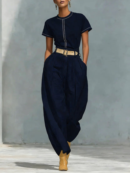 Damen Bundfaltenhose Locker Passform Verstellbarer Gürtel