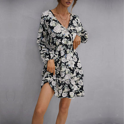 Damen Wickelkleid Floralmuster Elastisch Eveloria
