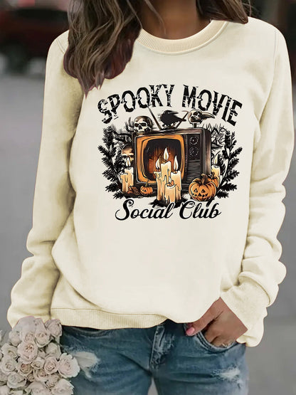Damen Sweatshirt Spooky Film-Motiv Lässiger Schnitt Eveloria