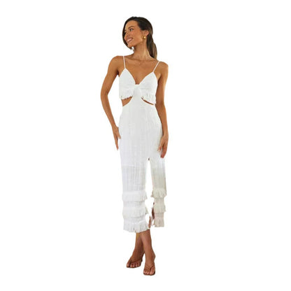 Damen Maxikleid mit Fransen und Schnittdetails Eveloria → Damen