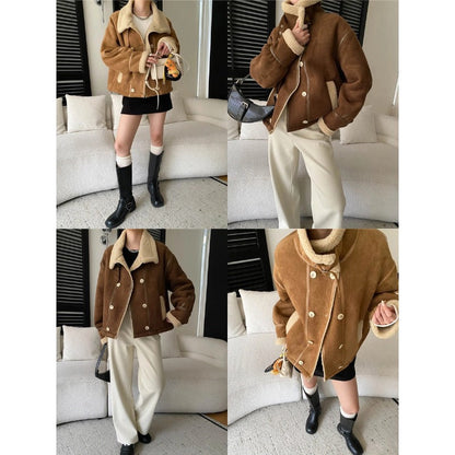 Damen Fleecejacke Lässig Umschlagbarer Kragen Eveloria