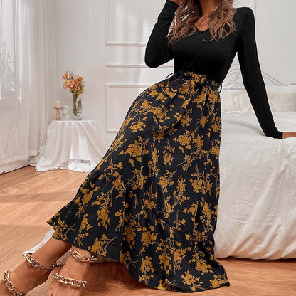 Damen Maxikleid V-Ausschnitt Floralmuster