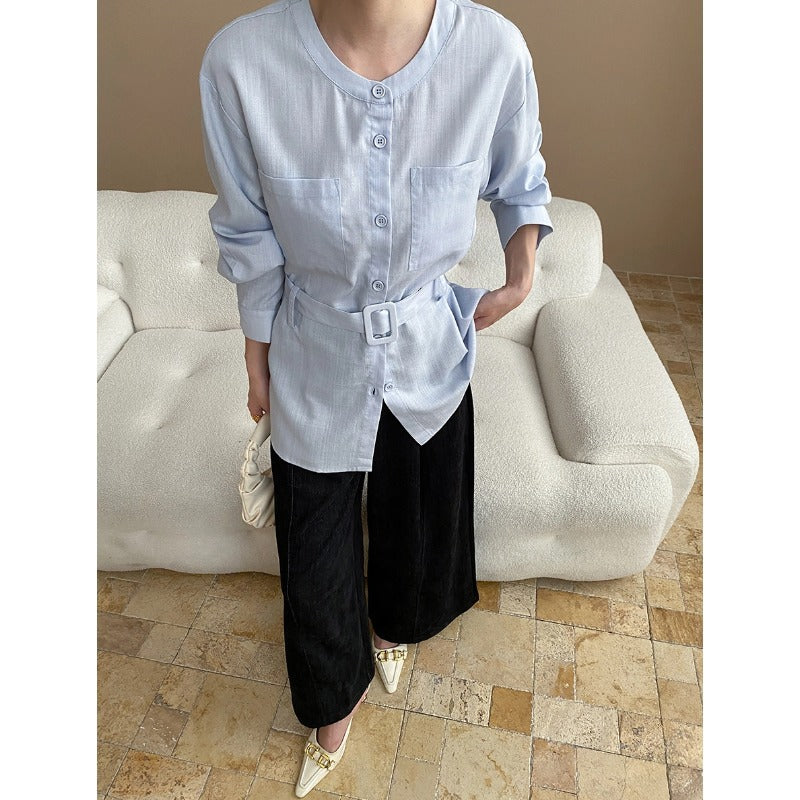 Damen Bluse mit Gürtel und Taschen Eveloria