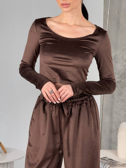 Damen Velourshose Cropped Oberteil Stilvoll